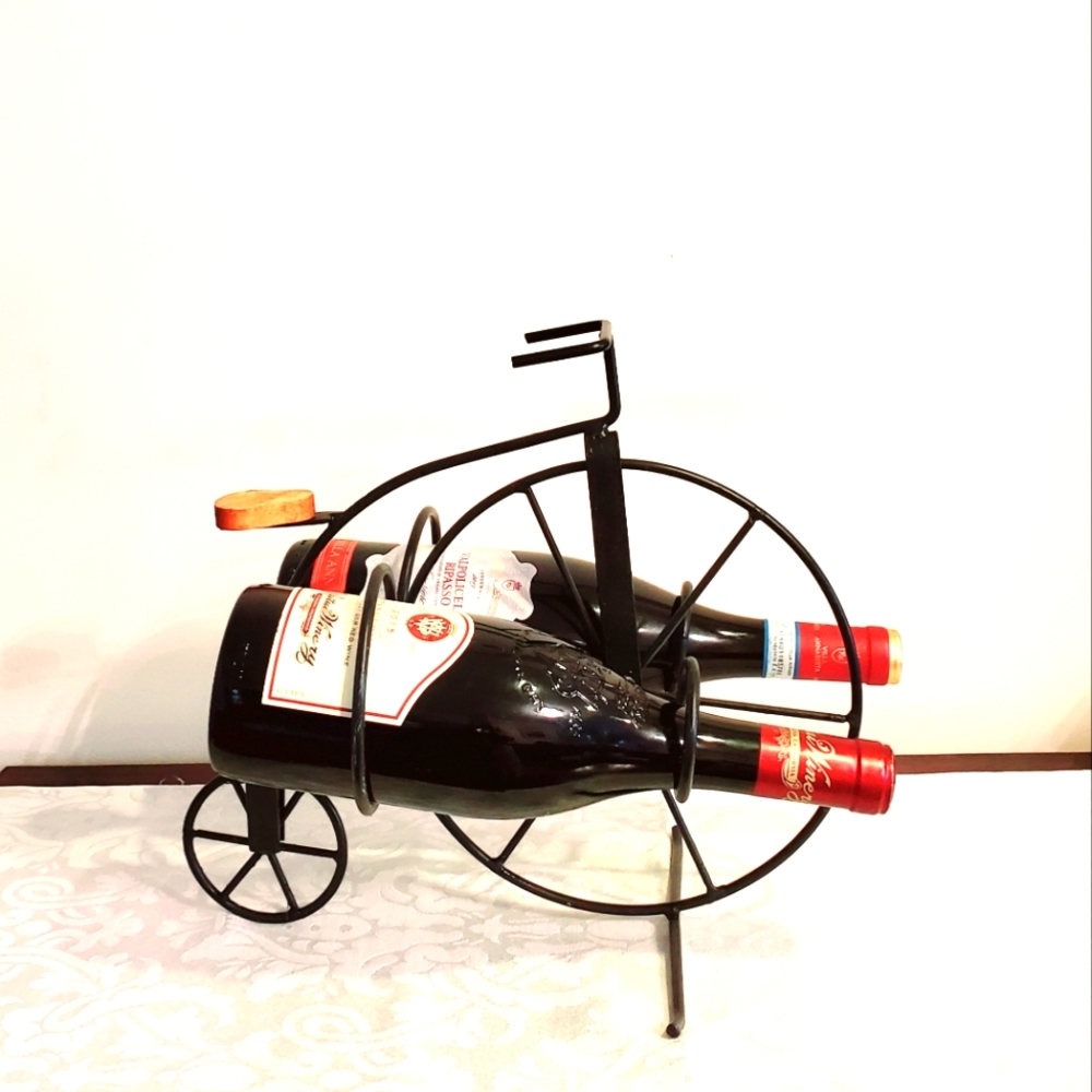 OLD FASHIONED BIG WHEEL BICYCLE TWO BOTTLE WINE RACK